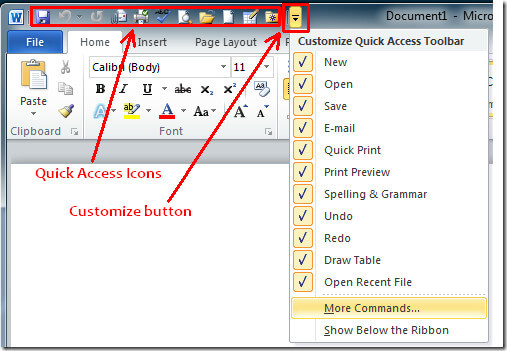 Some Elements of Microsoft Office Word 3 Quick Access Toolbar