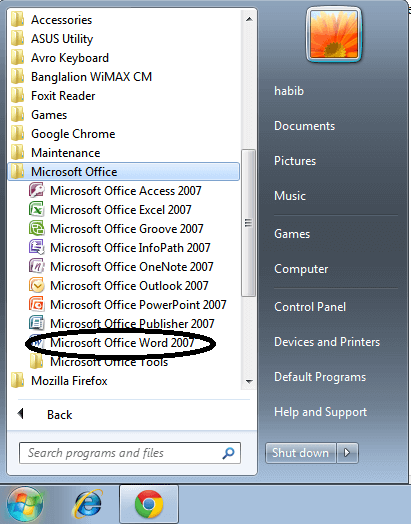 Steps to Launch MS Word 2 start MS word