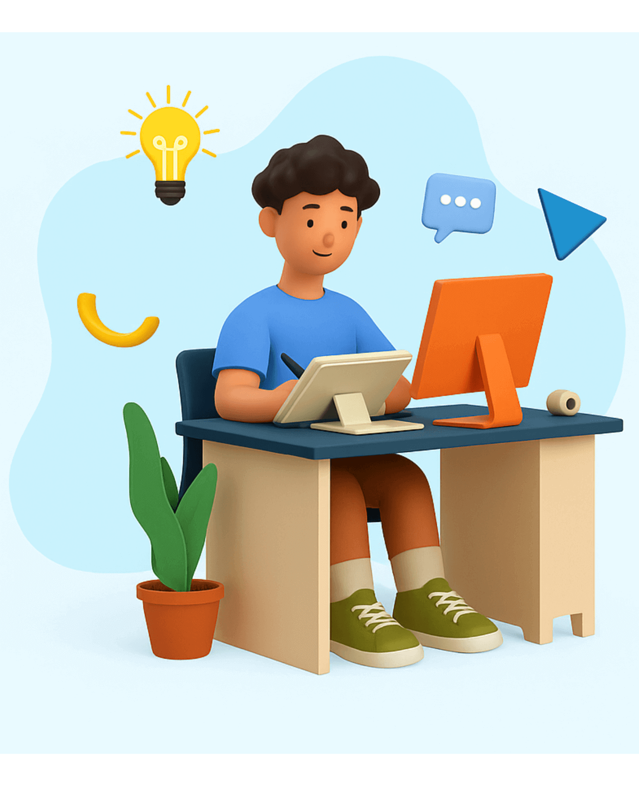 Bright illustration of a student at laptop or 416 x 512 px 416 x 421 px 1664 x 2048