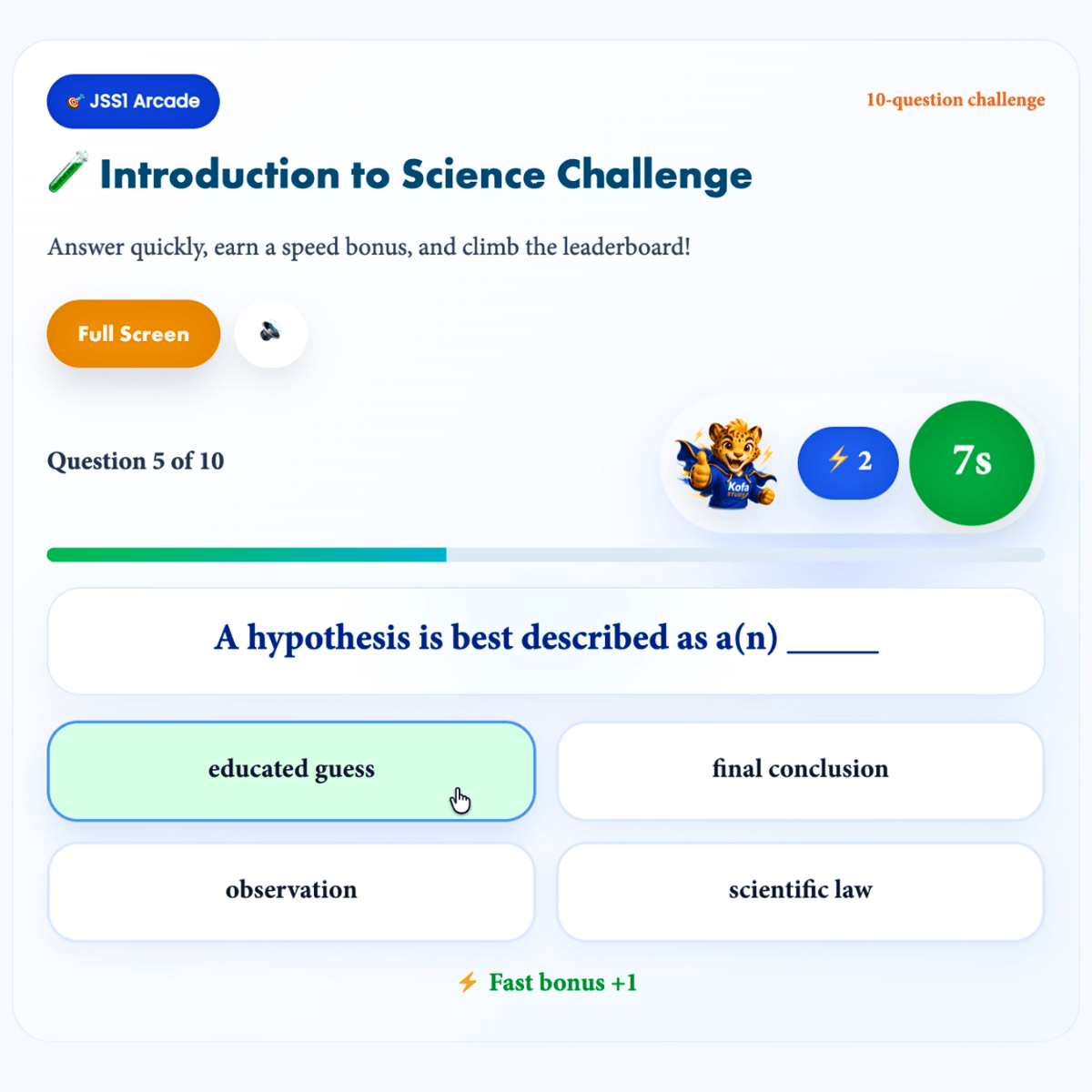 KofaStudy Arcade timed curriculum challenge